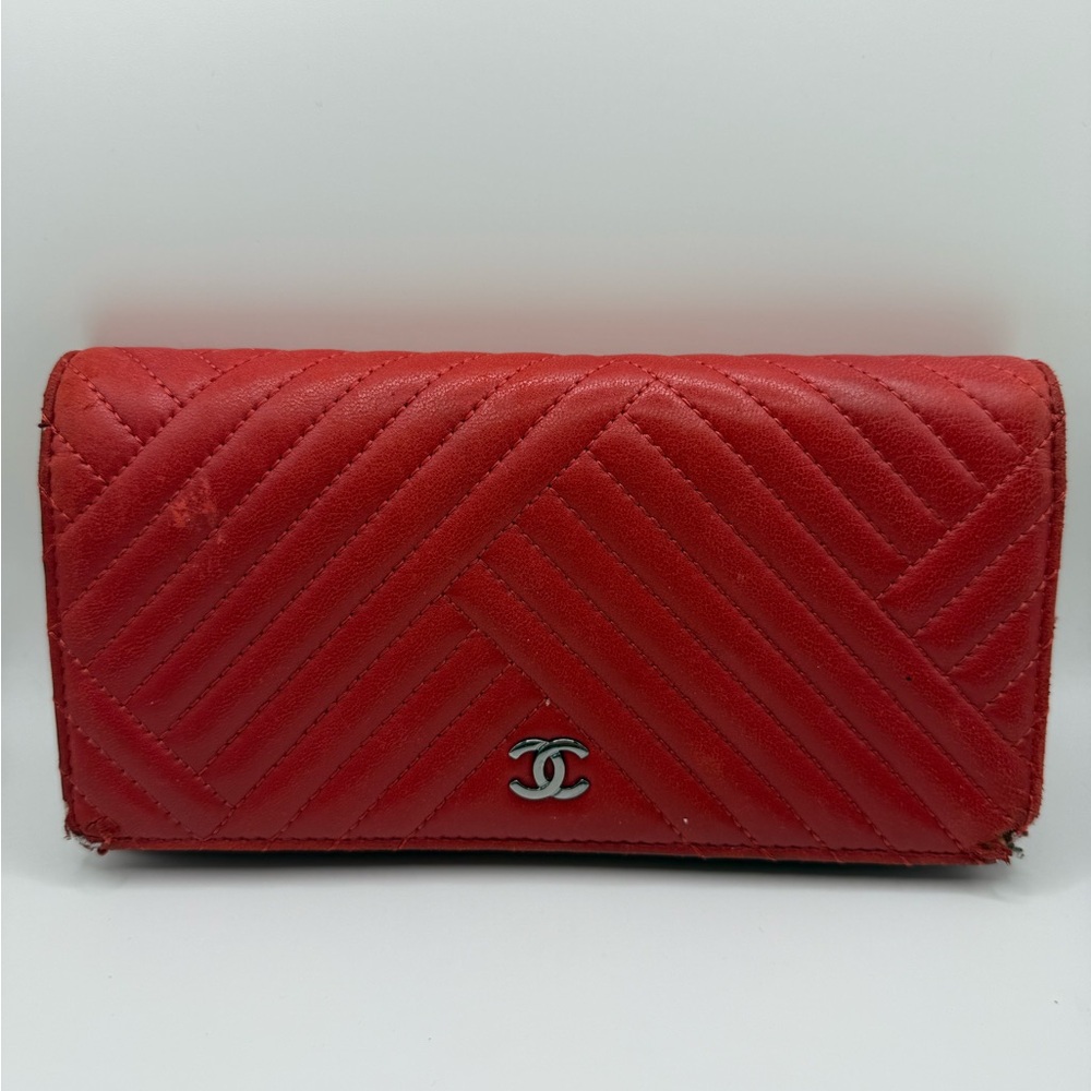 Chanel Red Quilted Lambskin Long Wallet